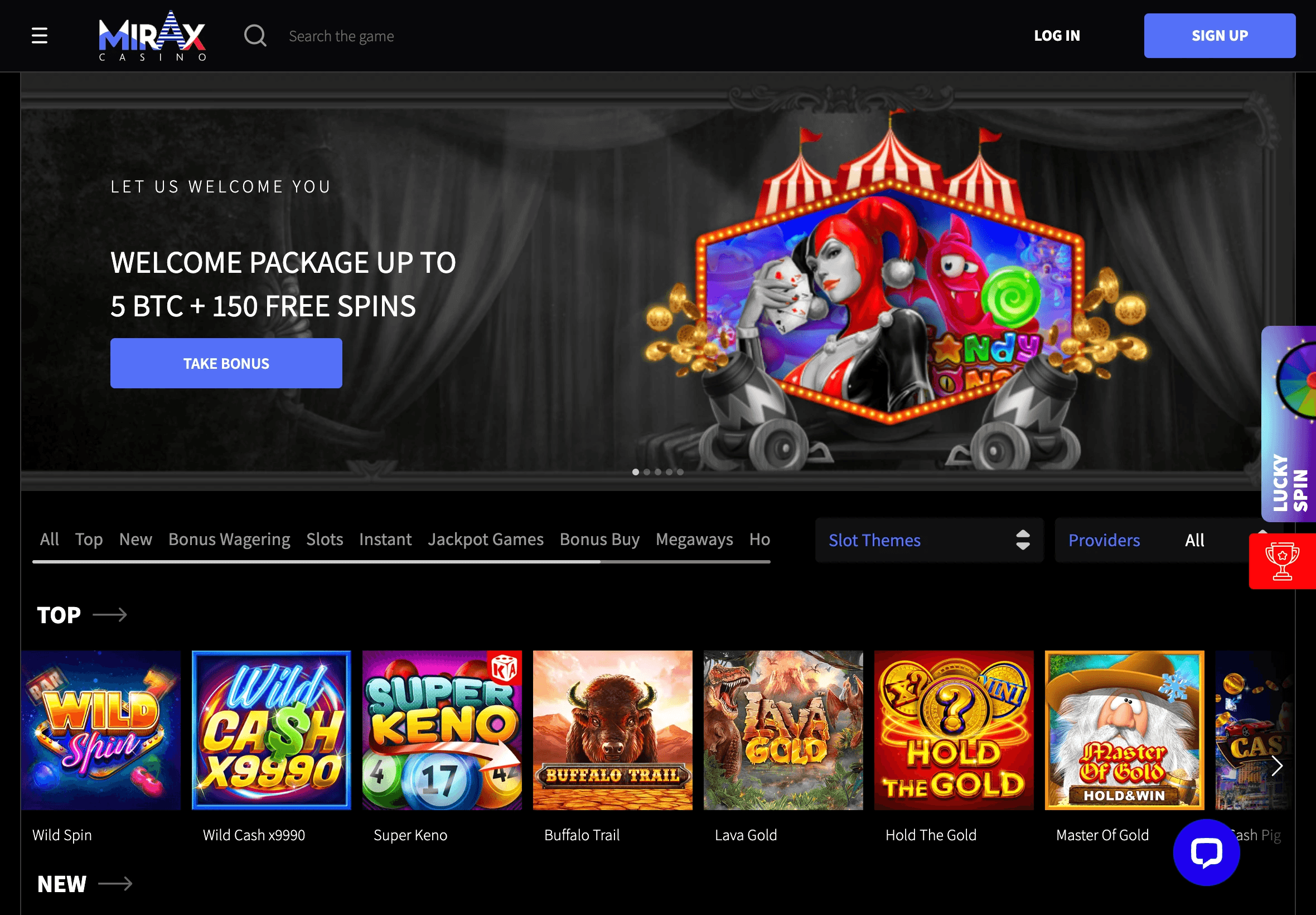 MiraxCasino Homepage Screenshot