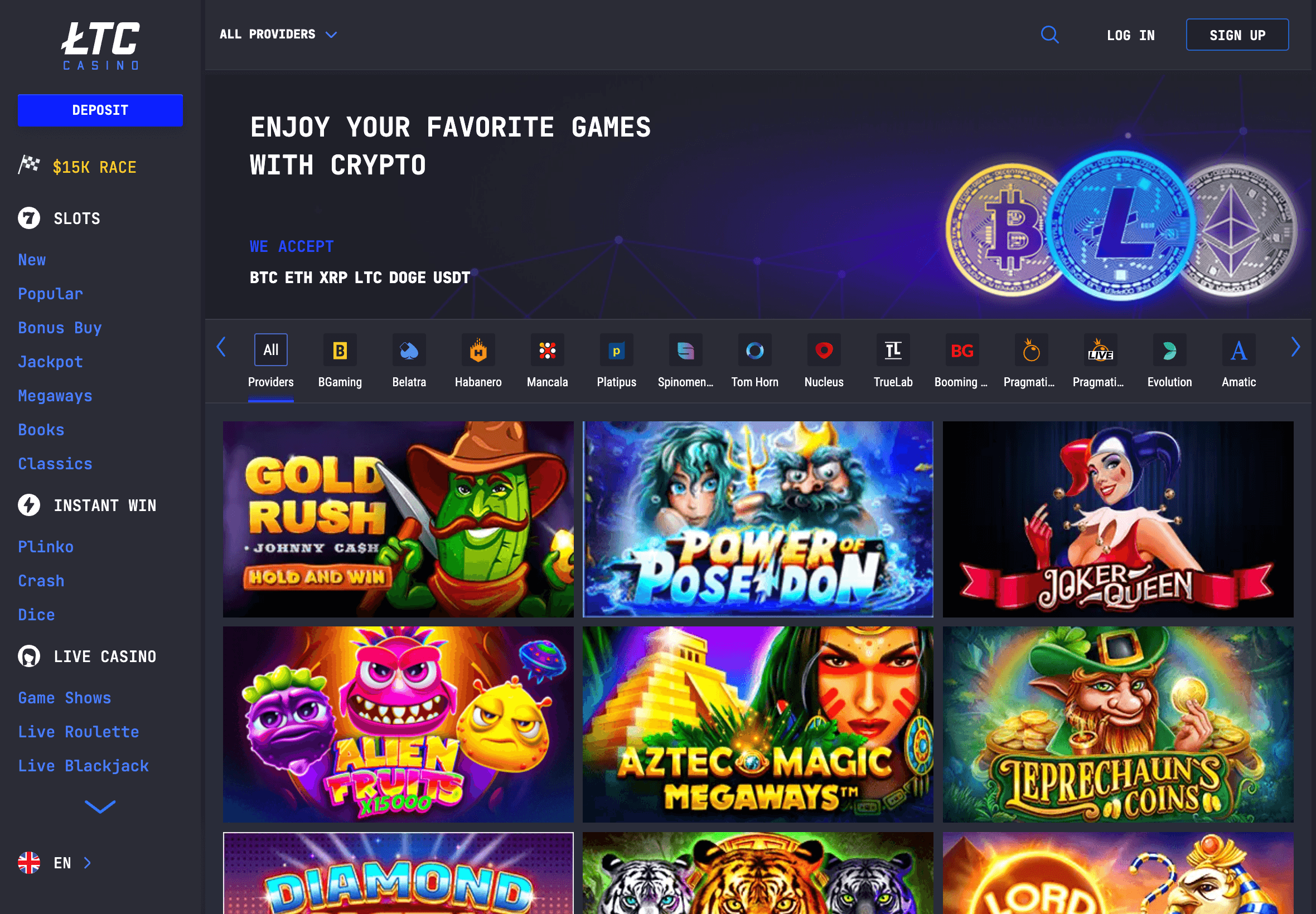 LTCcasino.com Homepage Screenshot