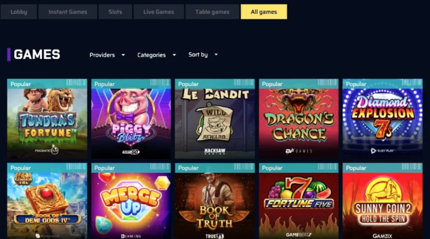 Justbit casino games