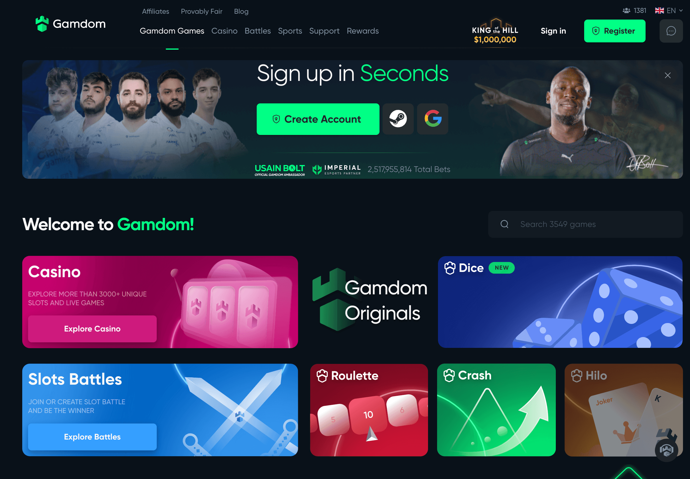 Gamdom.com Homepage Screenshot